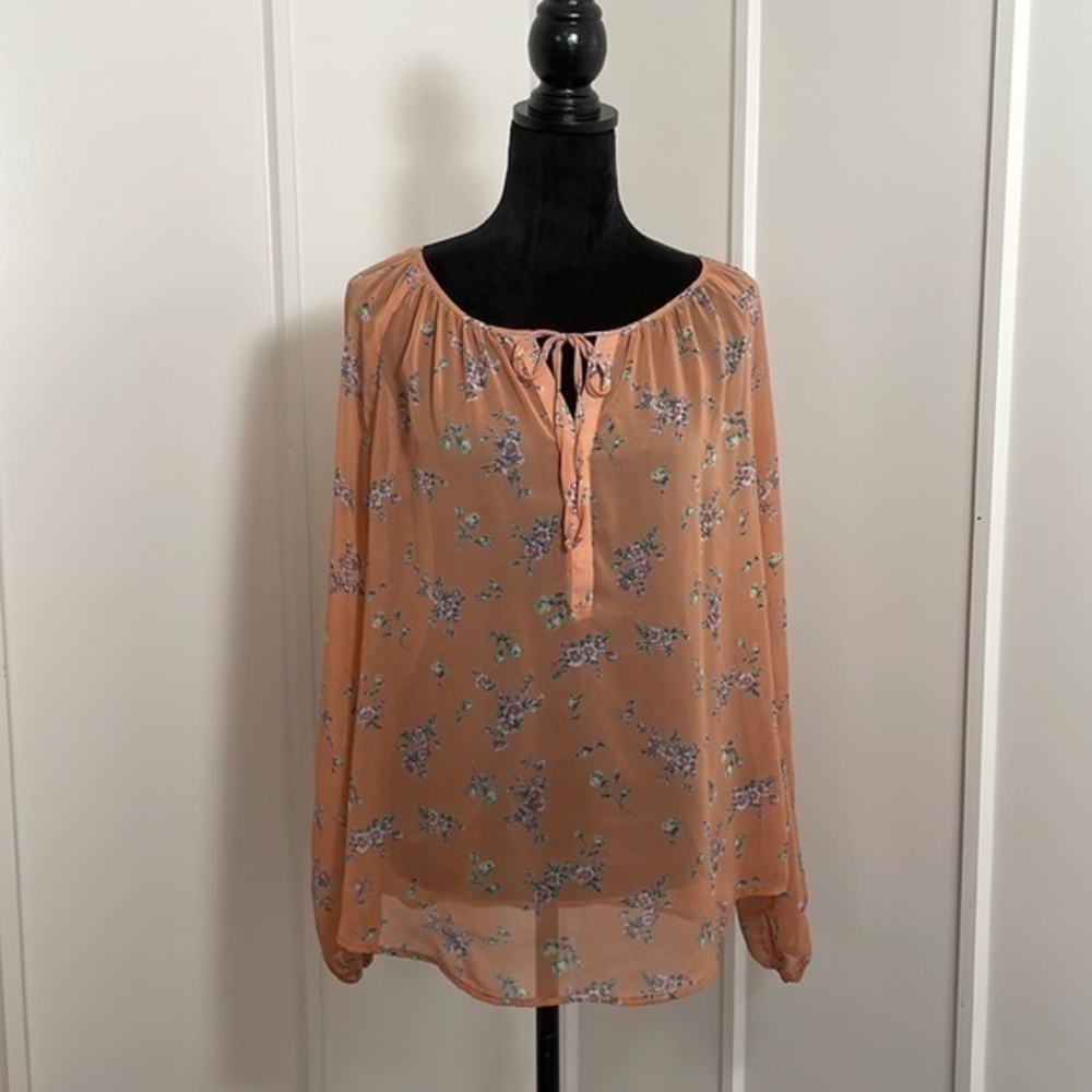Lumiere sheer floral peasant blouse size L